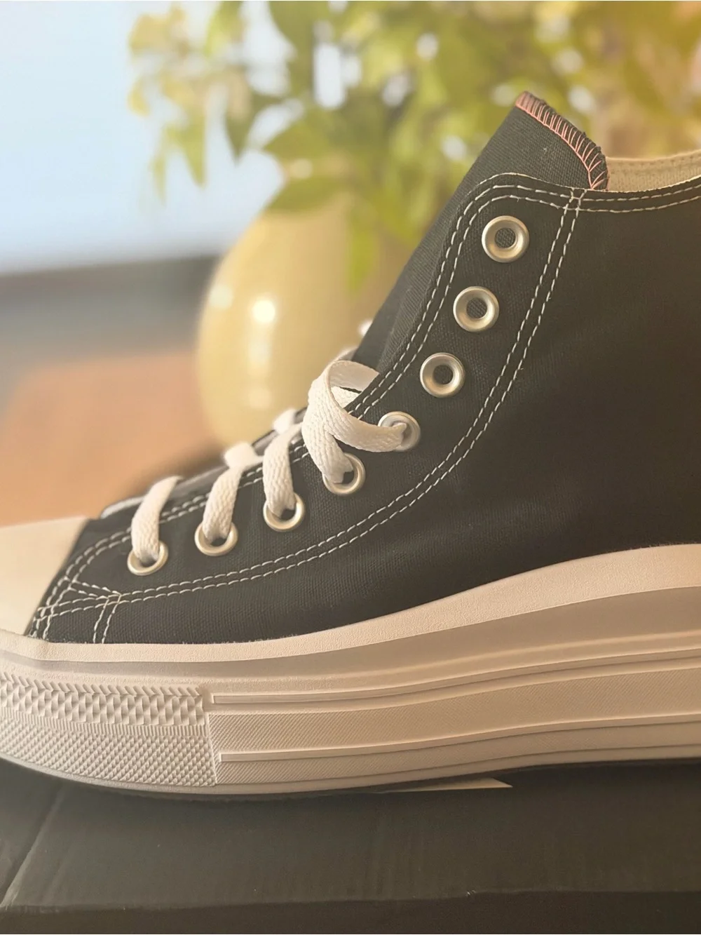 New Converse High Top Kids Sneakers - Black with Coral Accent